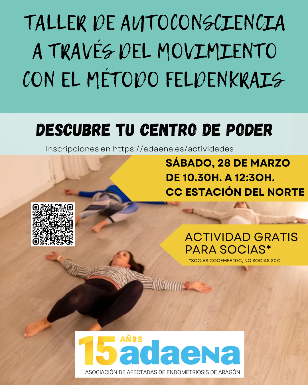 Taller de movimiento consciente para mujeres con endometriosis en Zaragoza organizado por ADAENA